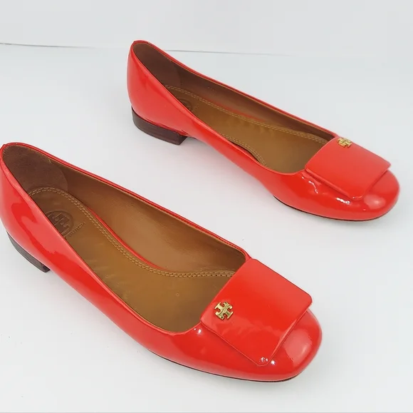 Tory Burch Yardley Poppy Red Orange Flats 8 - Picture 3 of 12
